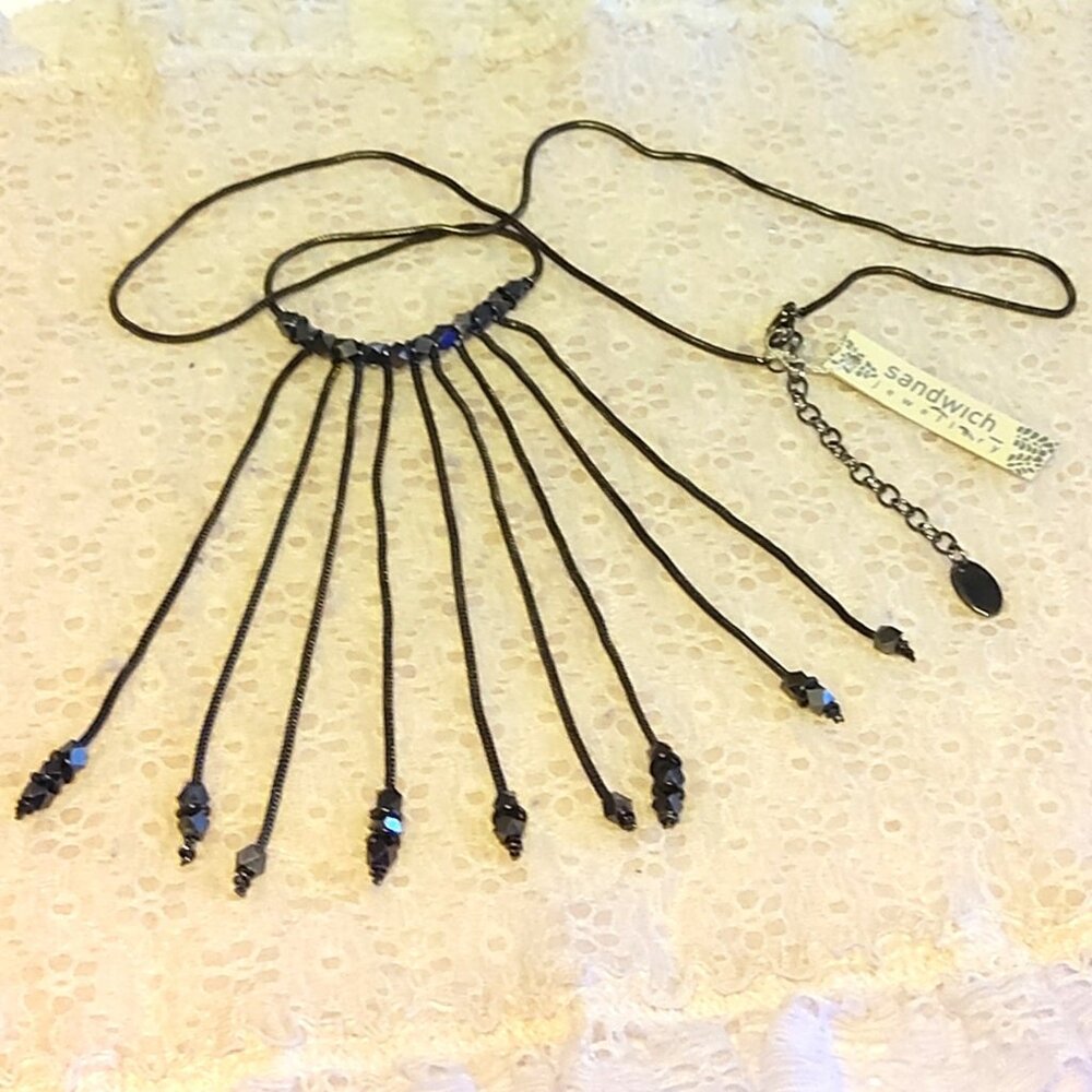 Vintage NEW sandwich jewellery Black Chain Pendant VTG Necklace